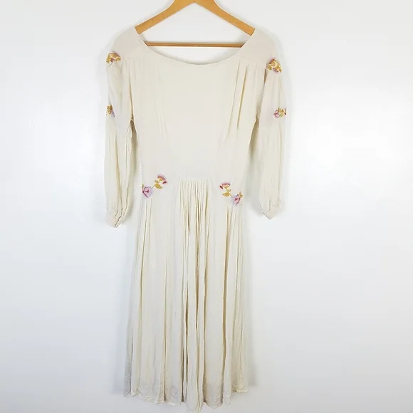Free People Fay Glow Embroidered Boho Peasant Midi Dress in Cream Size Small - Picture 4 of 14